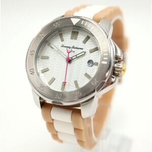 Tommy Bahama Laguna Silver Tone Diver Date 38mm Watch Silicone Strap New Battery